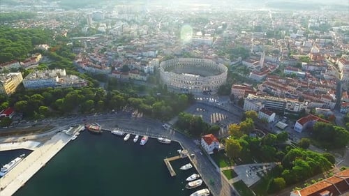 Pula City Panoramic View With Harbour