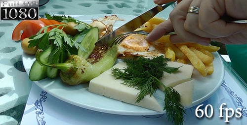 Woman Eating Delicious Breakfast Dish