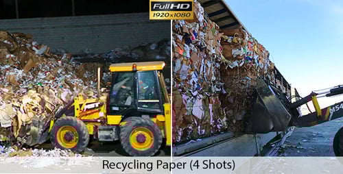 Front Loader Moving Recycled Cardboard at Recycling Plant
