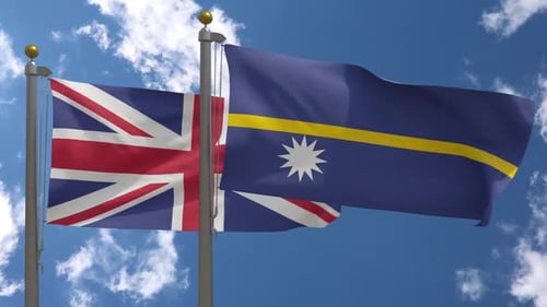 United Kingdom and Nauru Flags Waving in Wind