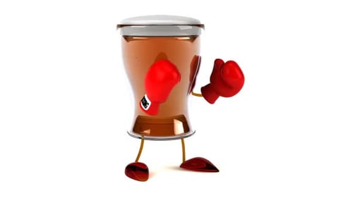 3D Cartoon Beer Glass Character with Boxing Gloves Animated