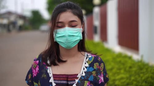 Young Woman Wearing Face Mask Outside
