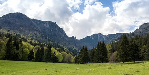 Green Valley Between Mountains in the Spring