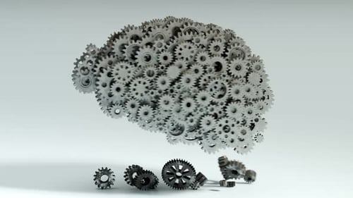 Human brain made of gears. A metaphor of mental illness, neurology problems.