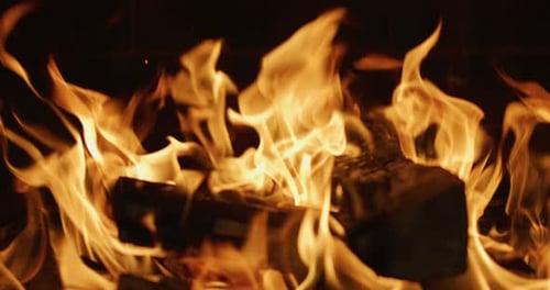 Burning Fireplace Close-up