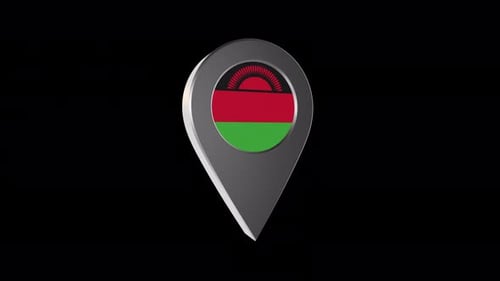 3d Animation Map Navigation Pointer With Malawi Flag With Alpha Channel - 4K