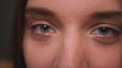 Closeup of Woman Face Woman Has Beautiful Blue Eyes