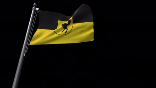 Waving Flag with Black Horse Emblem on Yellow and Black Background