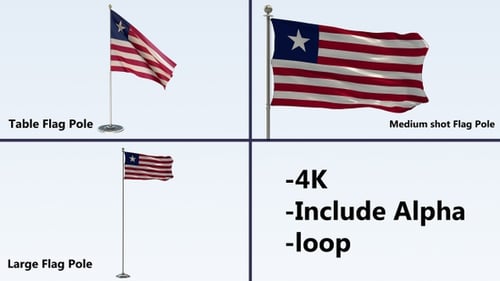 Liberia Flag Waving on Pole with Alpha Channel