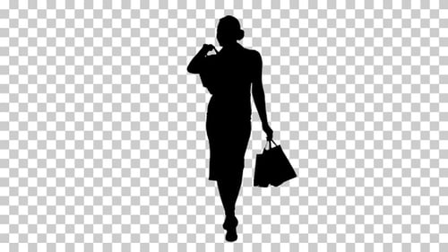 Silueta Mujer feliz con bolsas de compras sonriendo y