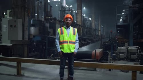 Confident Factory Worker Wearing Safety Gear in Factory
