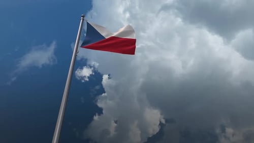 Realistic Flag Waving in Cloudy Sky