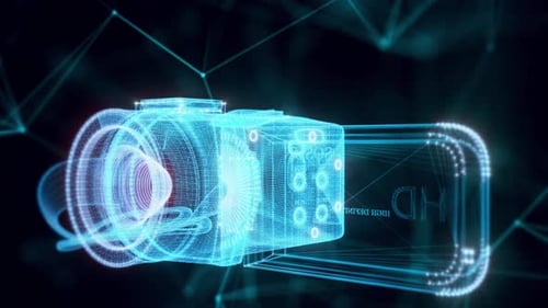 movie camera hologram Close up 4k