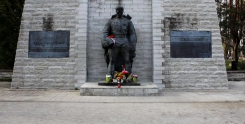 Somber Stone Monument in City Park