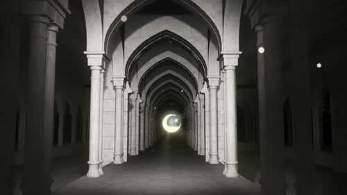 Shimmering Ramadan Arch Corridor with Moon and Star