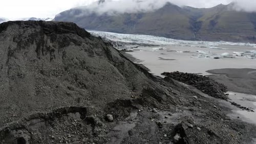 Flying Towards Skaftafell Glacier In Vatnajokull National Park In Southern Iceland. Aerial Drone