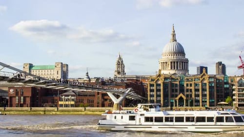 Millennium Bridge, St. Paul’s Cathedral and Thames River, London