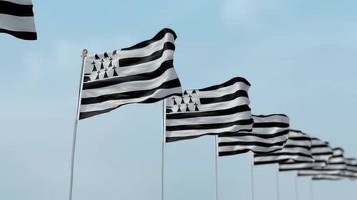 Realistic Waving Flags of Brittany Against Clear Sky