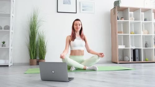 Morning Meditation Yoga Relaxation Woman Laptop