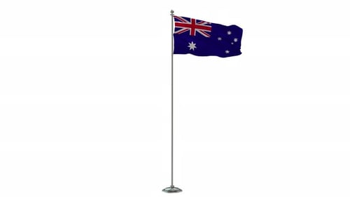3D Animated Australian Flag Waving on Pole