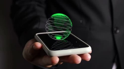 Hand Holding Smartphone with Digital Globe Animation