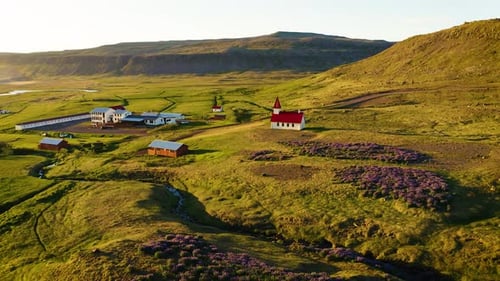 Sunset at the Breidavik Church in Westfjords Iceland