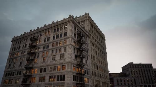 Edificios de piedra art déco en la ciudad de Chicago