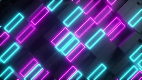 Structure mobile abstraite lumineuse de rectangles avec des éléments au néon