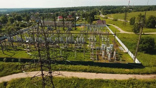 Umspannwerk, Kraftwerk. Luftbild