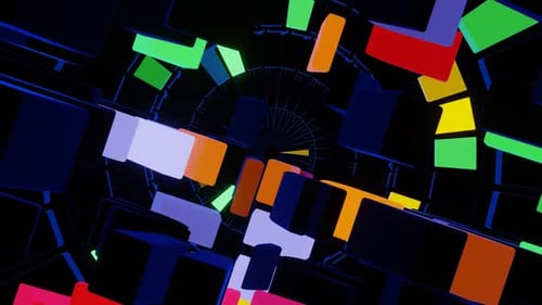 Glowing Colorful Geometric Blocks Tunnel Loop Animation