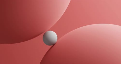 3D-Rendering von weißen Kugeln, die auf großen orangefarbenen Kugeln rollen