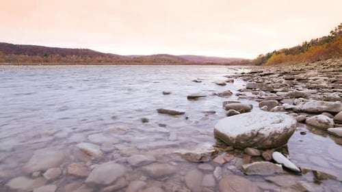 Wild Mountain River Close Up Abundant Clear Stream.