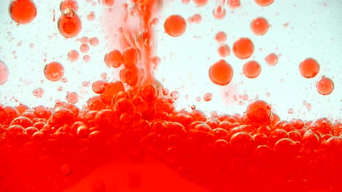 Abstract Red Bubbles in Clear Liquid