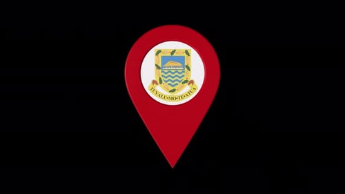 Rotating 3D Map Pin with Tuvalu National Emblem Animation