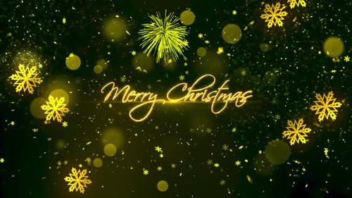 Golden Merry Christmas Greeting with Sparkling Snowflakes Background Animation