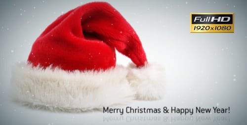 Christmas New Year Greeting with Santa Hat and Falling Snow