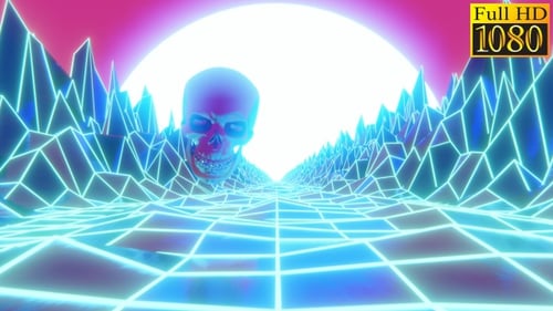 Retro Synthwave Grid with Neon Skull Loop