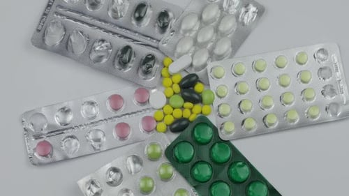 Assorted colorful pills and capsules displayed