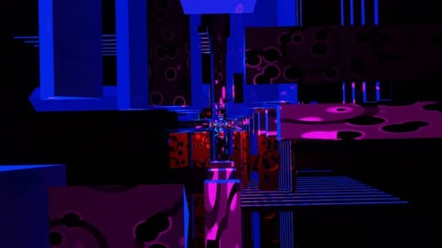 VJ Loop is an Abstract Mystical Tunnel of Blue Rectangles with Red Rings