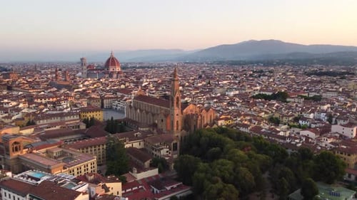 Florence City Aerial View in Tuscany at Sunrise