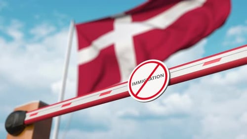 No Immigration Barrier Lifts with Waving National Flag Background