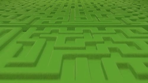 Overhead Fly-Through Animation of a Green Hedge Maze