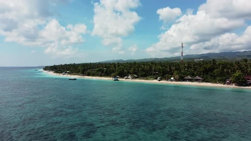 Fly Along White Sand Beach Small Tropical Island