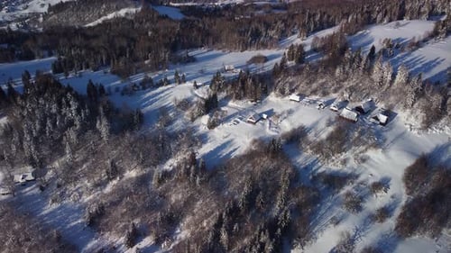 Aerial View of Winter Snowy Landscape in the Forest