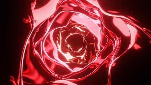 Abstract Tunnel of Glow Red Liquid Metal or Glass with Reflections and Glare