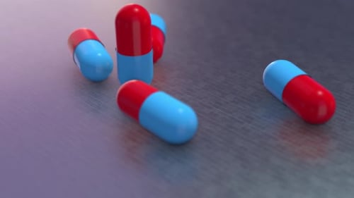 3D Animated Medical Capsules Tumbling on a Clean Surface