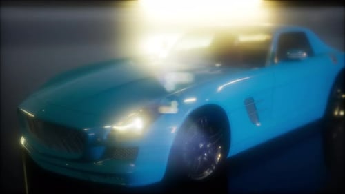 Luxurious Blue Sports Car with Dynamic Lighting