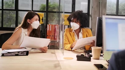 Business working with a new normal, covid-19 protection office workplace.