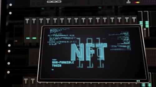 Animated NFT Crypto Art Data Network in Server Room