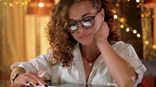 Close Up Portrait of a Young Business Woman Using Digital Tablet.
